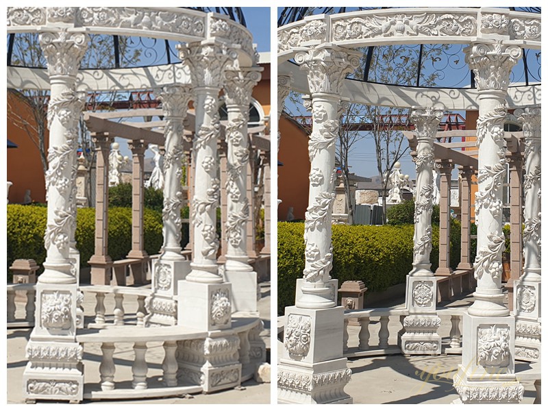Backyard Large Outdoor White Marble Gazebo with Iron Top for Sale MOKK-848