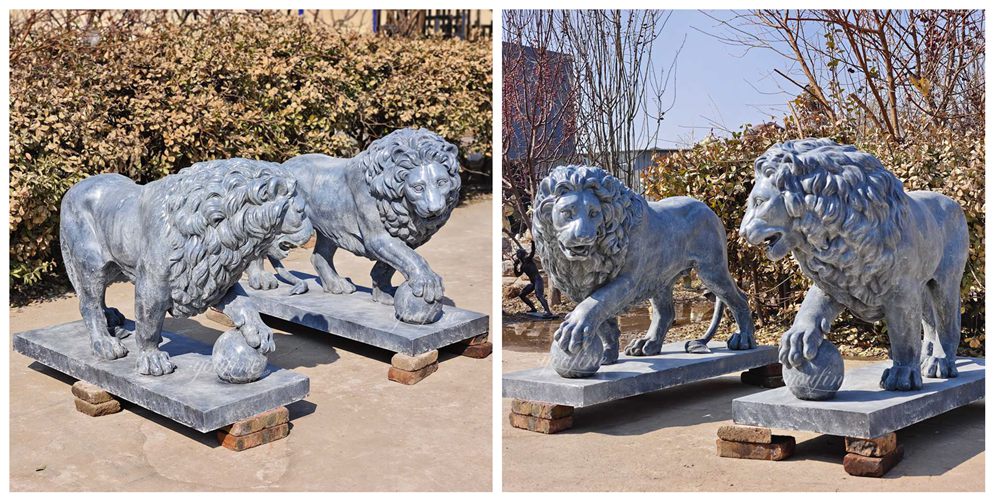 Custom Bronze Lion Holding Ball Statue detail