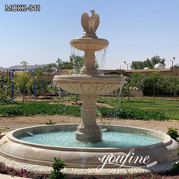 Garden Natural Beige Tiered Marble Fountain for Sale