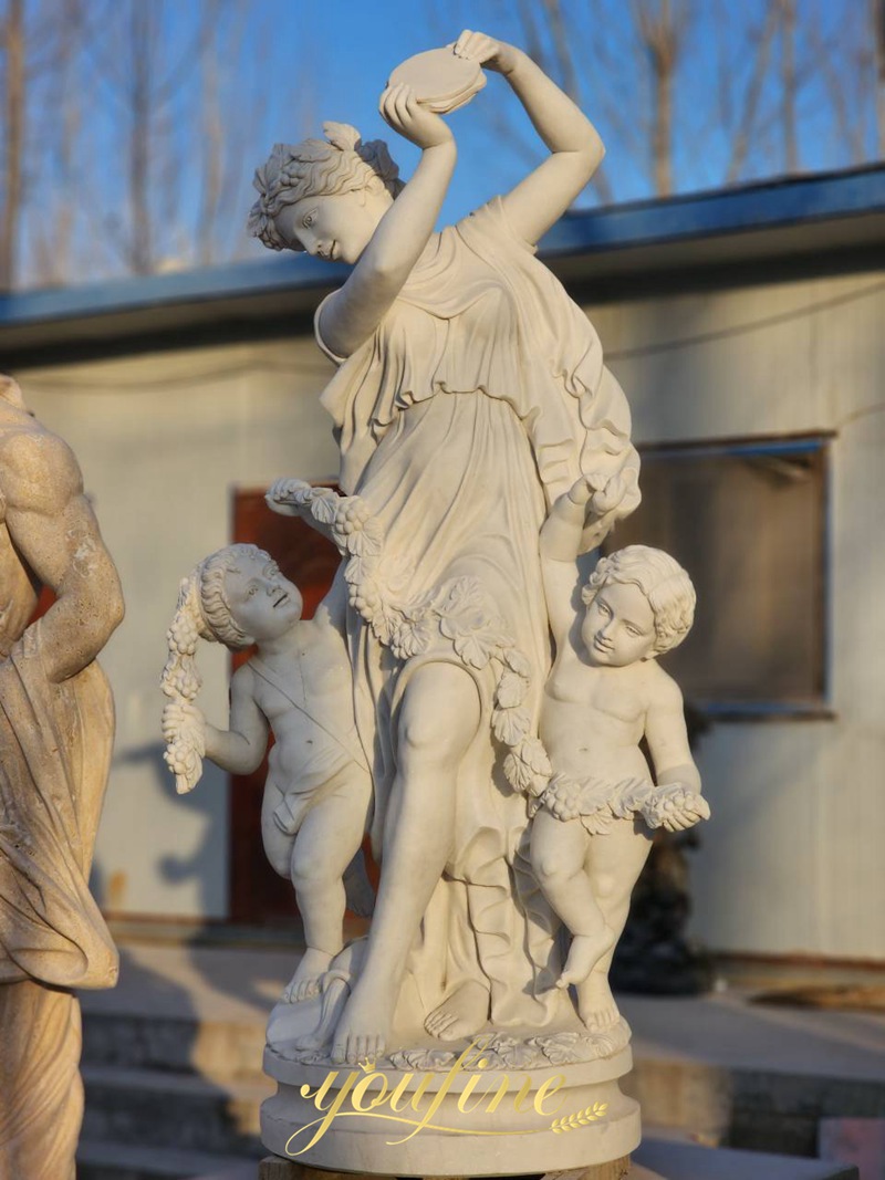 Hand Carved White Marble Woman with Child Statues