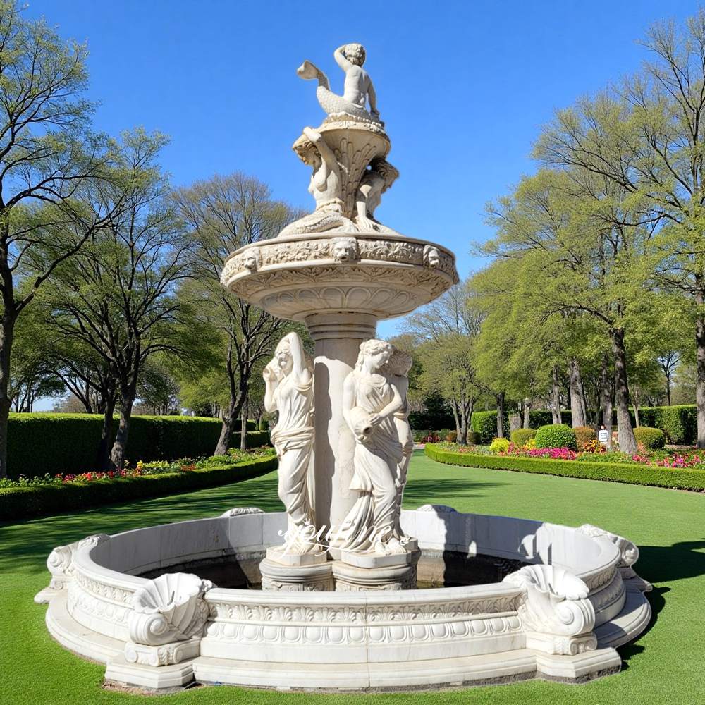 white Mermaid and Woman Statue Fountain