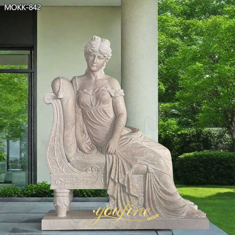 Paired Marble Sitting Woman Statues Outdoor Garden