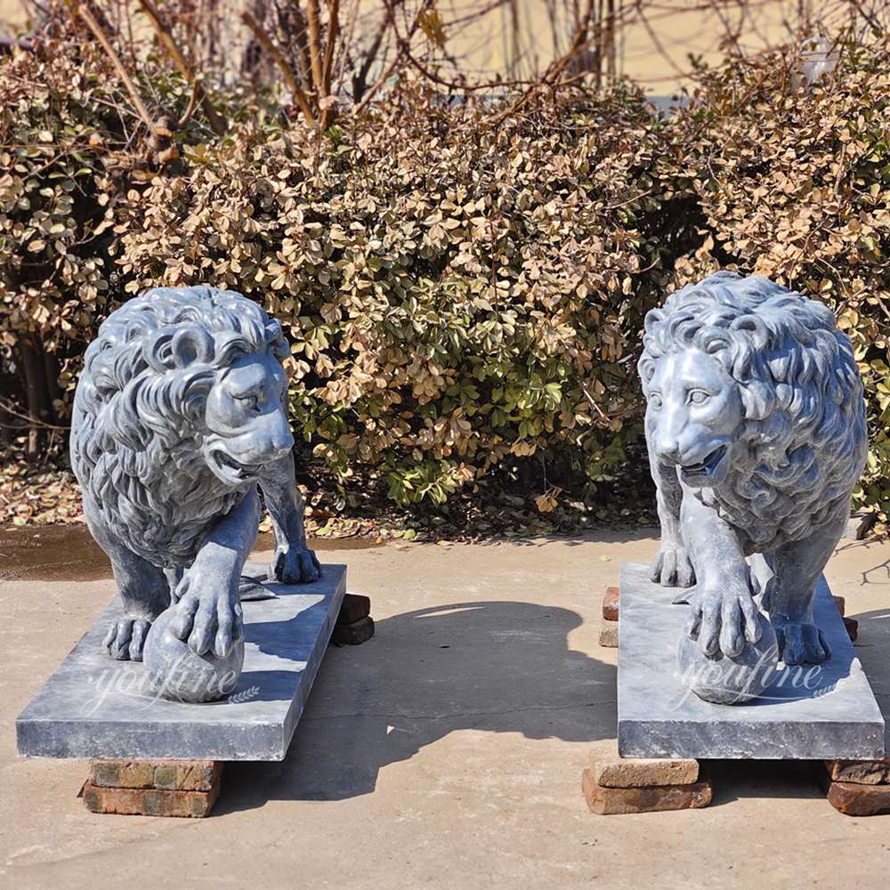 Custom Walking Lion Holding Ball Statue