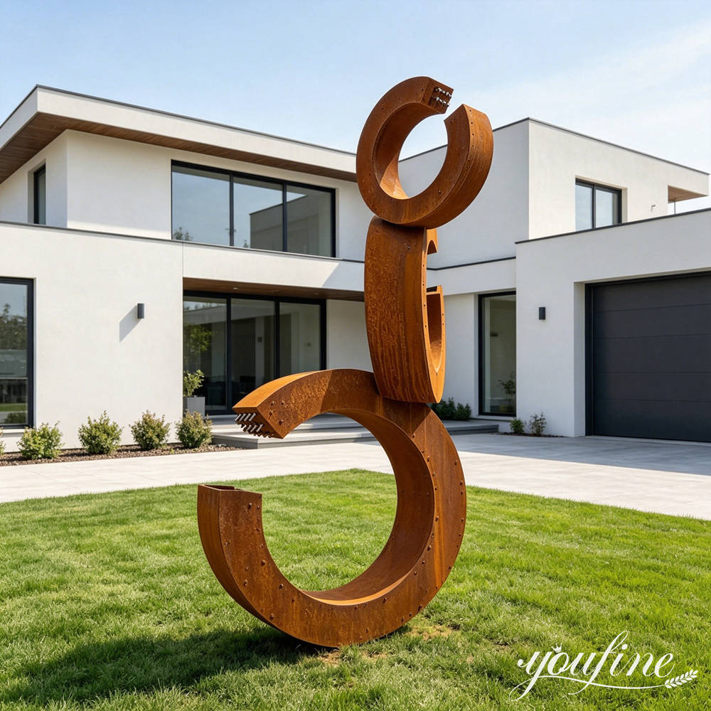 Corten Steel Large Three-Ring Fountain Sculpture for Sale CSS-332