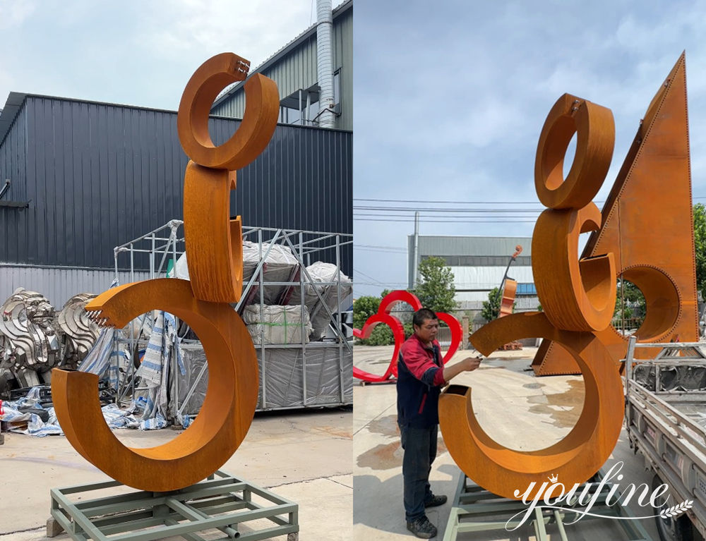 finished corten steel ring fountain at YouFine Factory