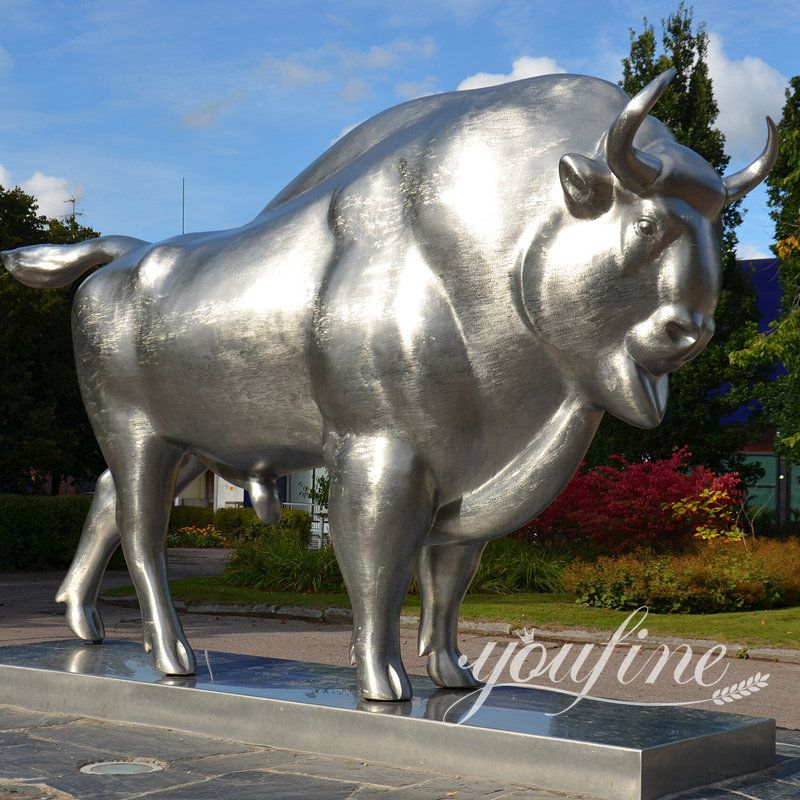 large stainless steel bull statue