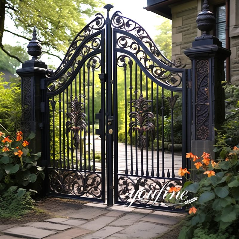 Wrought Iron Gates with Fence  Design Single Side Entrance for Sale IOK-203