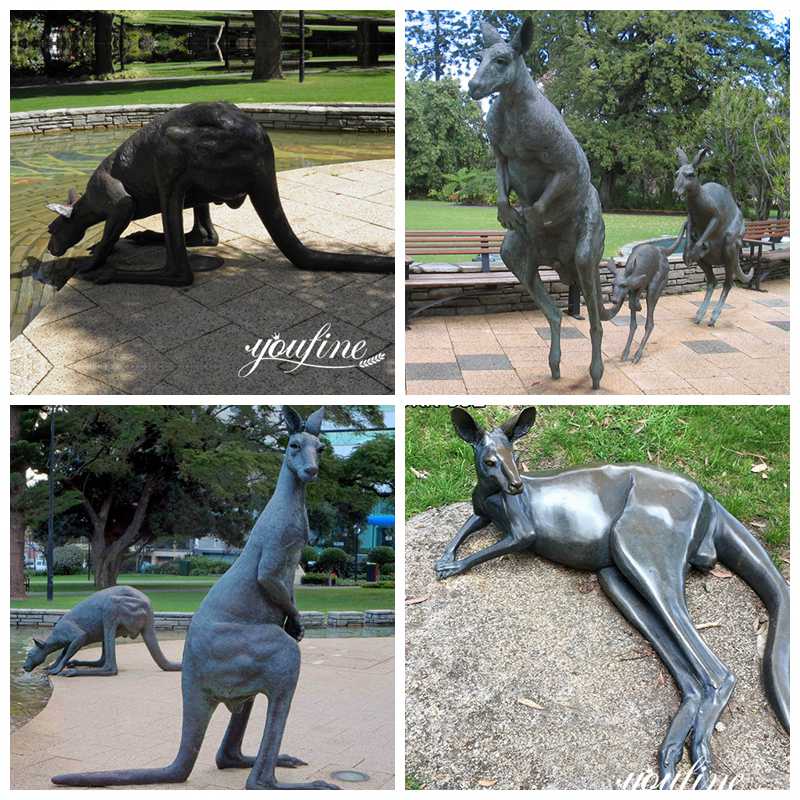 Bronze Kangaroo Sculptures Group Garden Decoration for sale