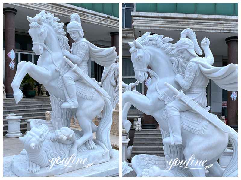 Life Size Marble St George and the Dragon Statue for Sale