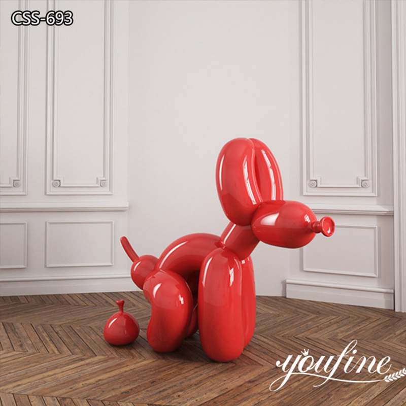 Life Size Outdoor Stainless Steel Red Metal Balloon Dog Sculpture for Garden Decor
