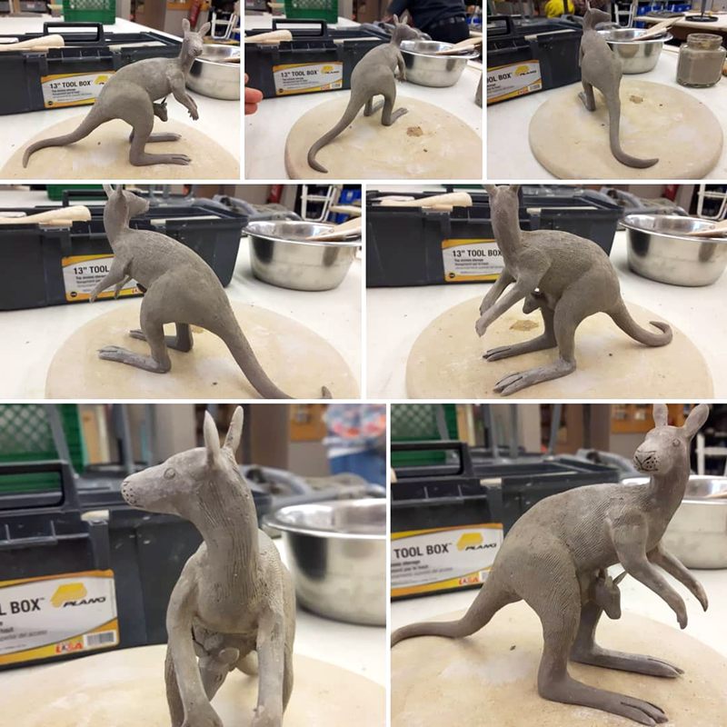 kangaroo statue clay model