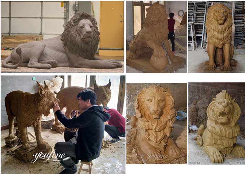 lion statue clay molds