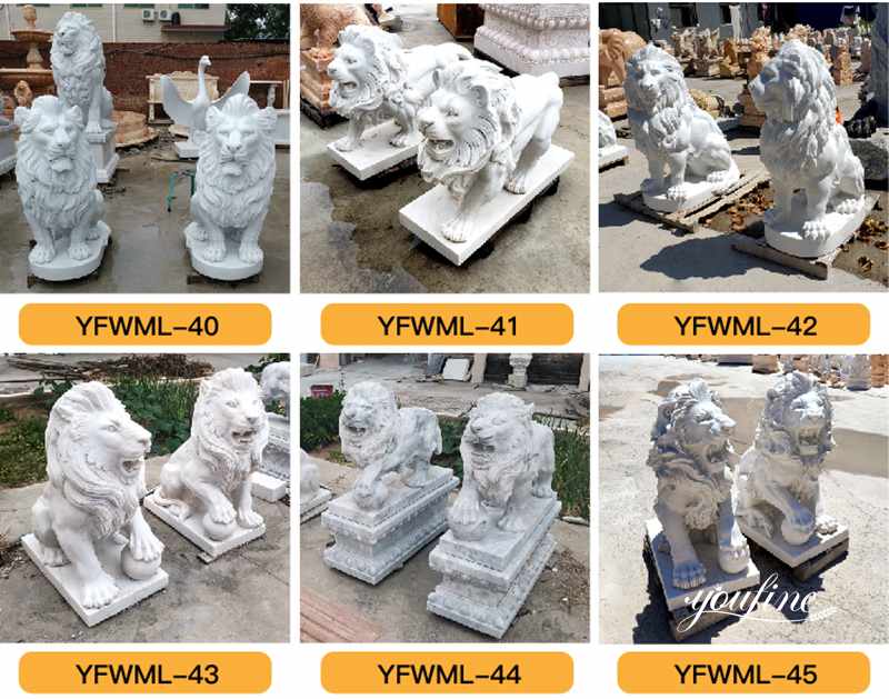 marble lion driveway statues