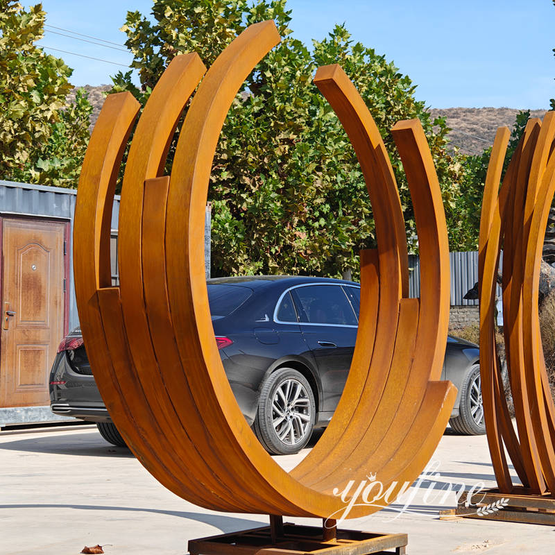 rusty corten steel ring sculpture