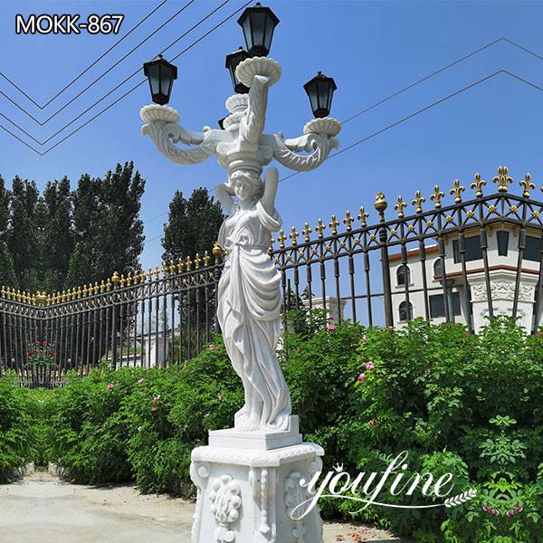 Hand Carved White Marble Statue Lamp Garden Decor