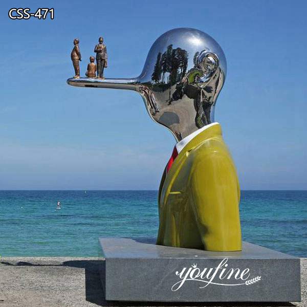 Mirror Polished Stainless Steel Human Sculpture for Seaside Decor