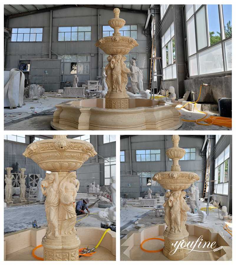 Outdoor Beige Marble Garden Statue Fountains