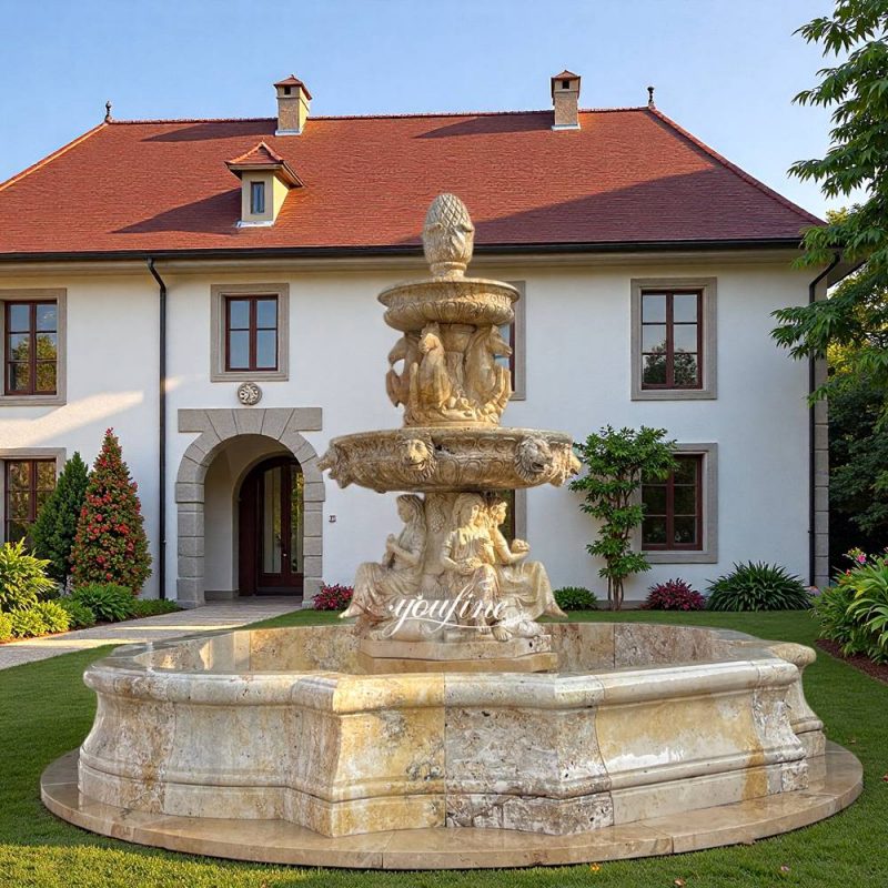 natural Outdoor Beige Marble Garden Woman Sculpture Fountain