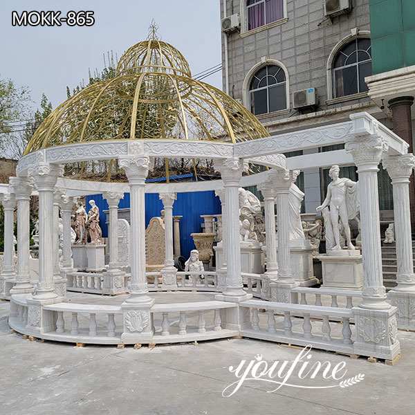 Outdoor Large Marble Gazebo with Golden Top