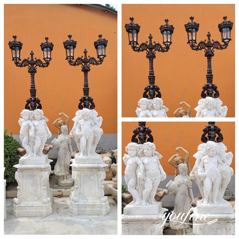 Outdoor Marble Cherubs Statue Lamp