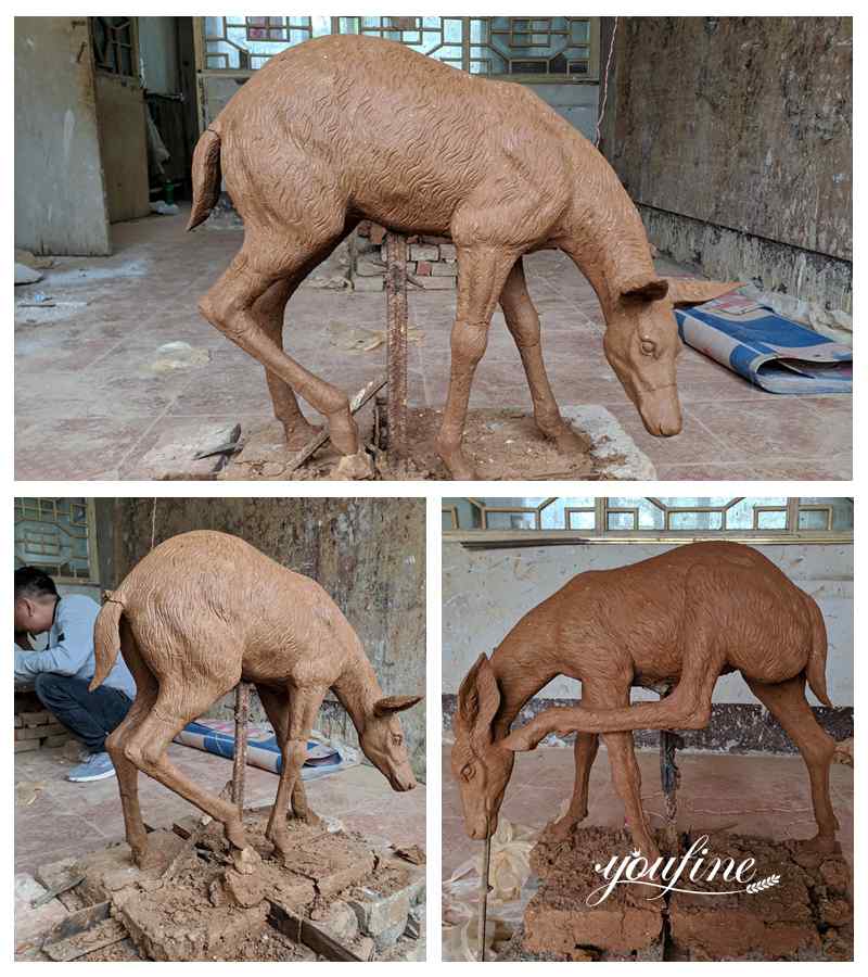 clay model of bronze deer statues