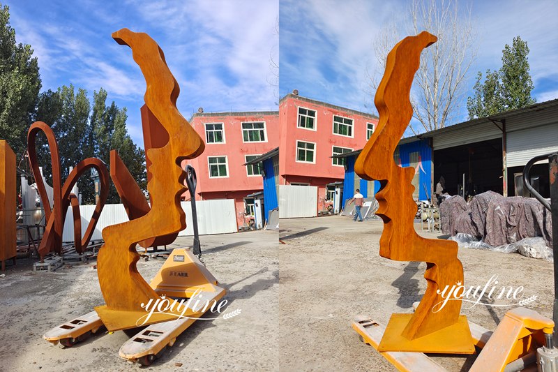 corten steel abstract face sculpture made by YouFine