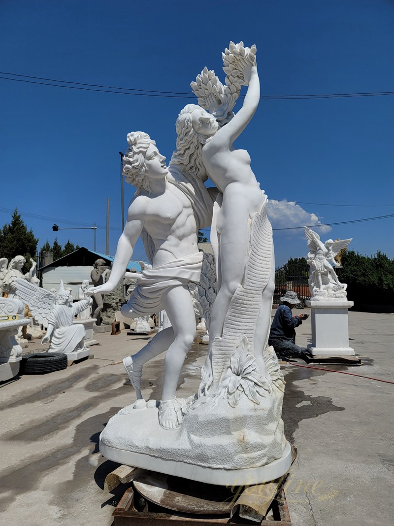 hand carved Famous Life Size Apollo and Daphne natural white Marble Garden Statue for Sale