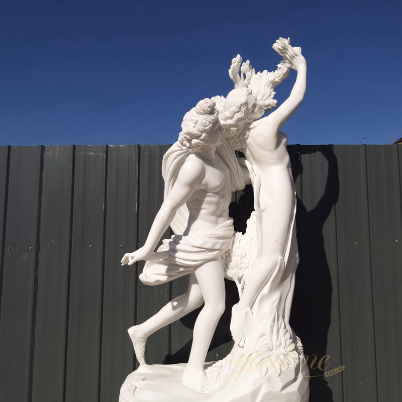 hand carved Famous Life Size Apollo and Daphne natural white Marble Garden Statue for Sale