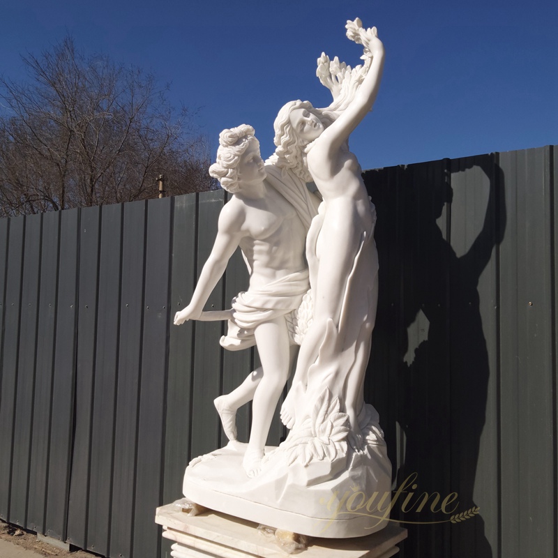 hand carved Famous Life Size Apollo and Daphne natural white Marble Garden Statue for Sale