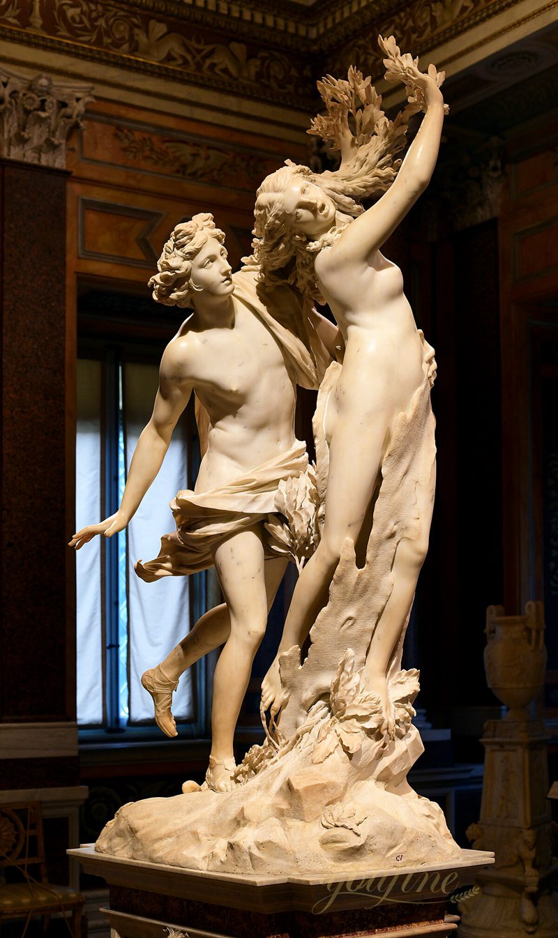 hand carved Famous Life Size Apollo and Daphne natural white Marble Garden Statue for Sale