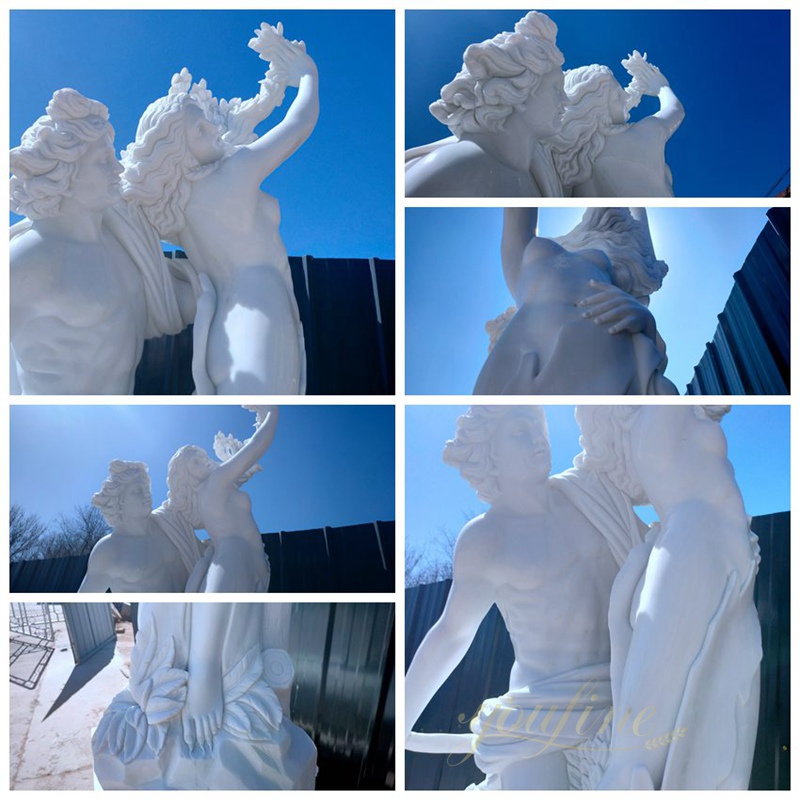 hand carved Famous Life Size Apollo and Daphne natural white Marble Garden Statue for Sale