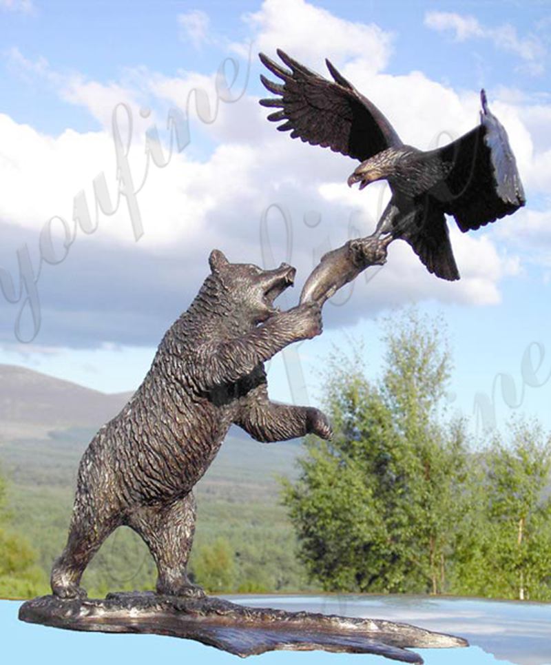 Life Size Bronze Bear Statue with Eagle Designs for Garden Decor  BOKK-292-YouFine Sculpture