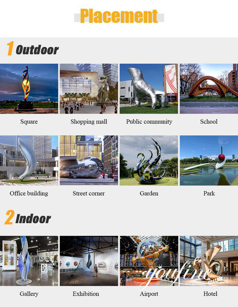 various placement of stainless steel sculpture