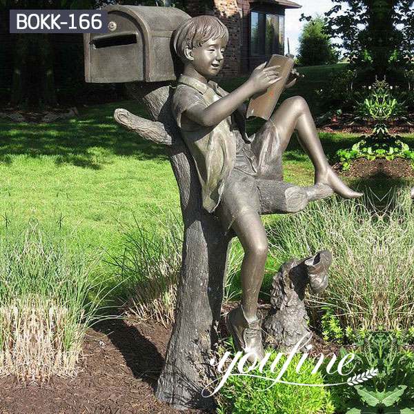 Bronze Boy Reading Book Statue for home yard decor