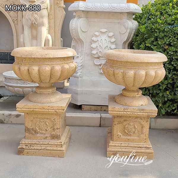 Customize Beige Marble Planter Pots Garden Decor Wholesale