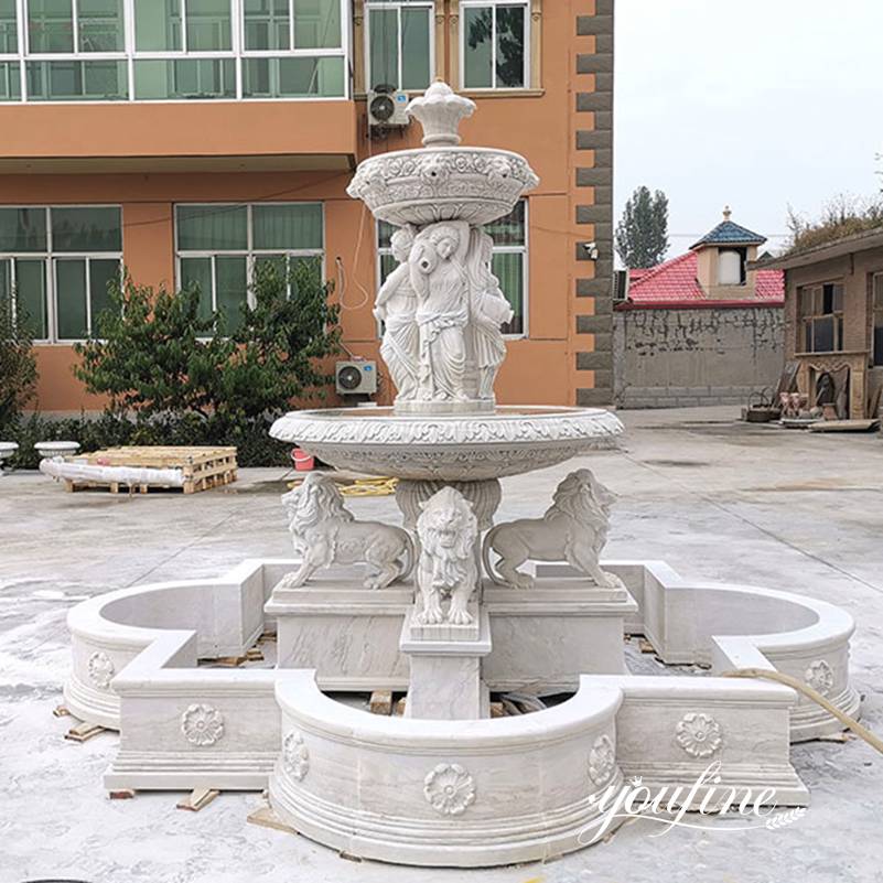 Customize White Marble Lion Fountain Home Decor