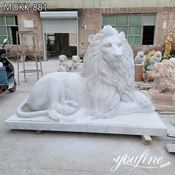 Hand Carved White Marble Lion Statue Outdoor Decor for Sale MOKK-881