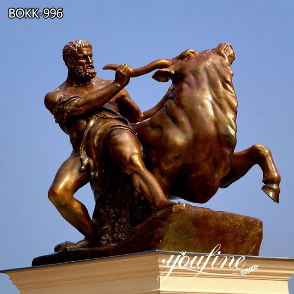 Greek Bronze Hercules Fighting Bull Statue