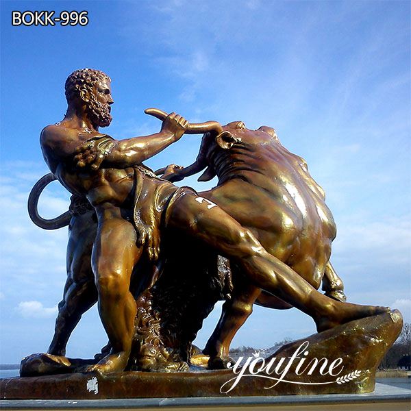 Bronze Bull and Greek Hercules Statue