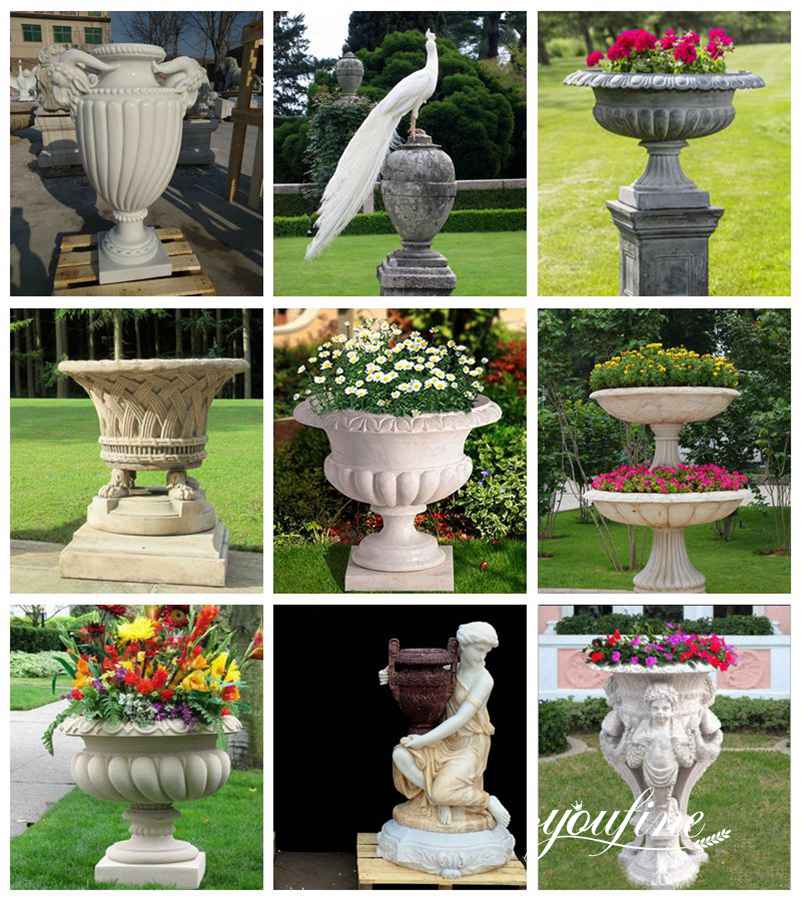 Large Marble Flower Pots Residential Decor