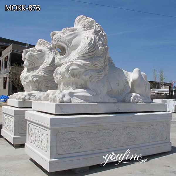 Large White Marble Outdoor Lion Statues Gate Decor for Sale