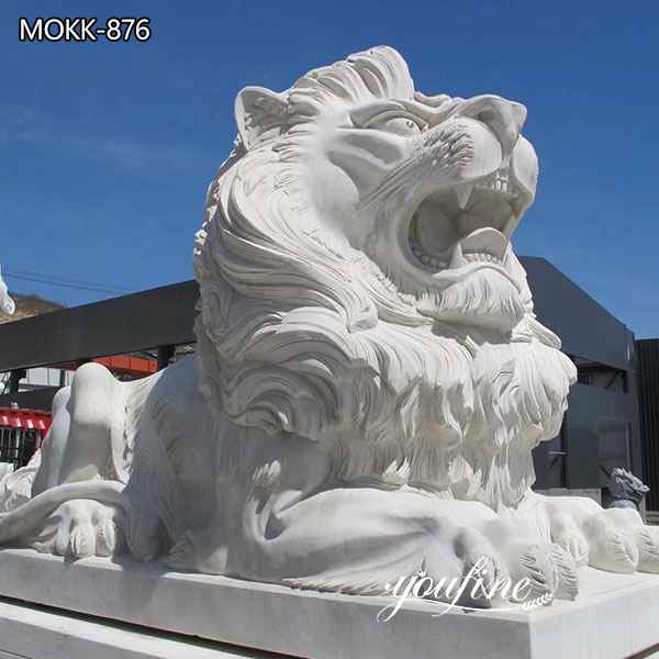 Large White Marble Outdoor Lion Statues Gate Decor