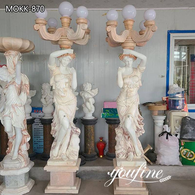Life Size Marble Lady Lamp Statue Road Decor for Sale MOKK-870