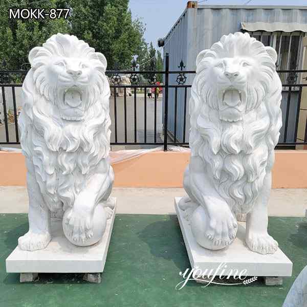 Life Size Natural Marble Lion Statues for Outside for Sale MOKK-877