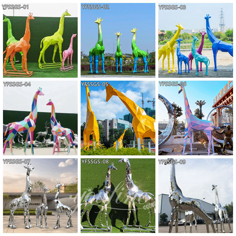 Metal Giraffe Sculpture Square Decor 
