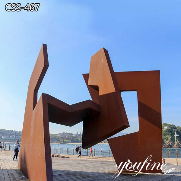 Modern Large Corten Steel Sculpture for Outdoor Square Decor