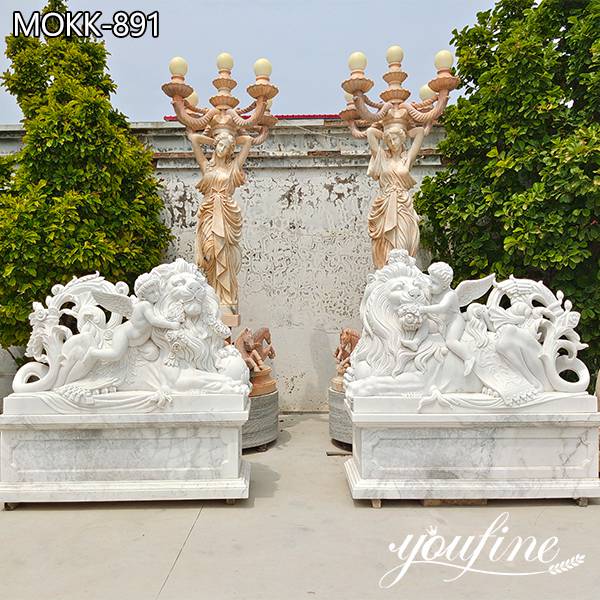 Natural White Marble Lion Statue Outdoor Decor Supplier MOKK-891 (2)