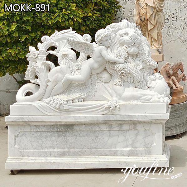 Natural White Marble Lion Statue Outdoor Decor Supplier MOKK-891 (3)