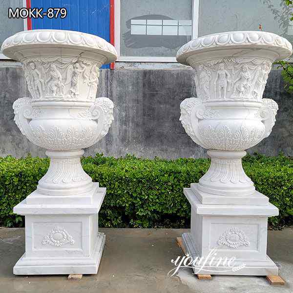 Outdoor Large Marble Flower Pots Residential Decor Suppliers