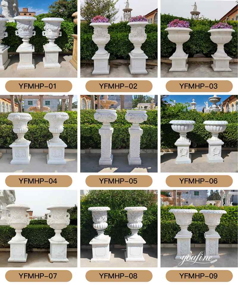 Outdoor Large Marble Flower Pots Residential Decor